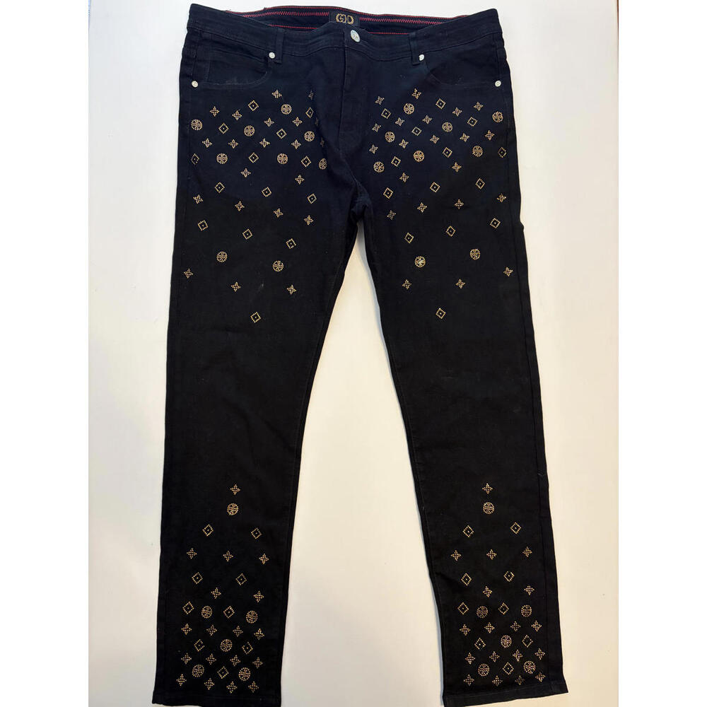 Gold Lux Black Embellished Straight Leg Jeans (Size 44x32)